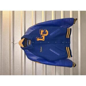 Men's Letterman Varsity Jacket Blue and Yellow S